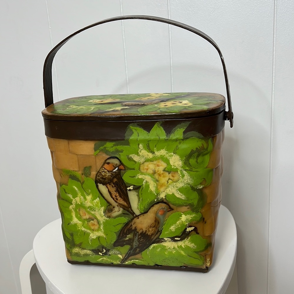 Vintage box basket purse with birds